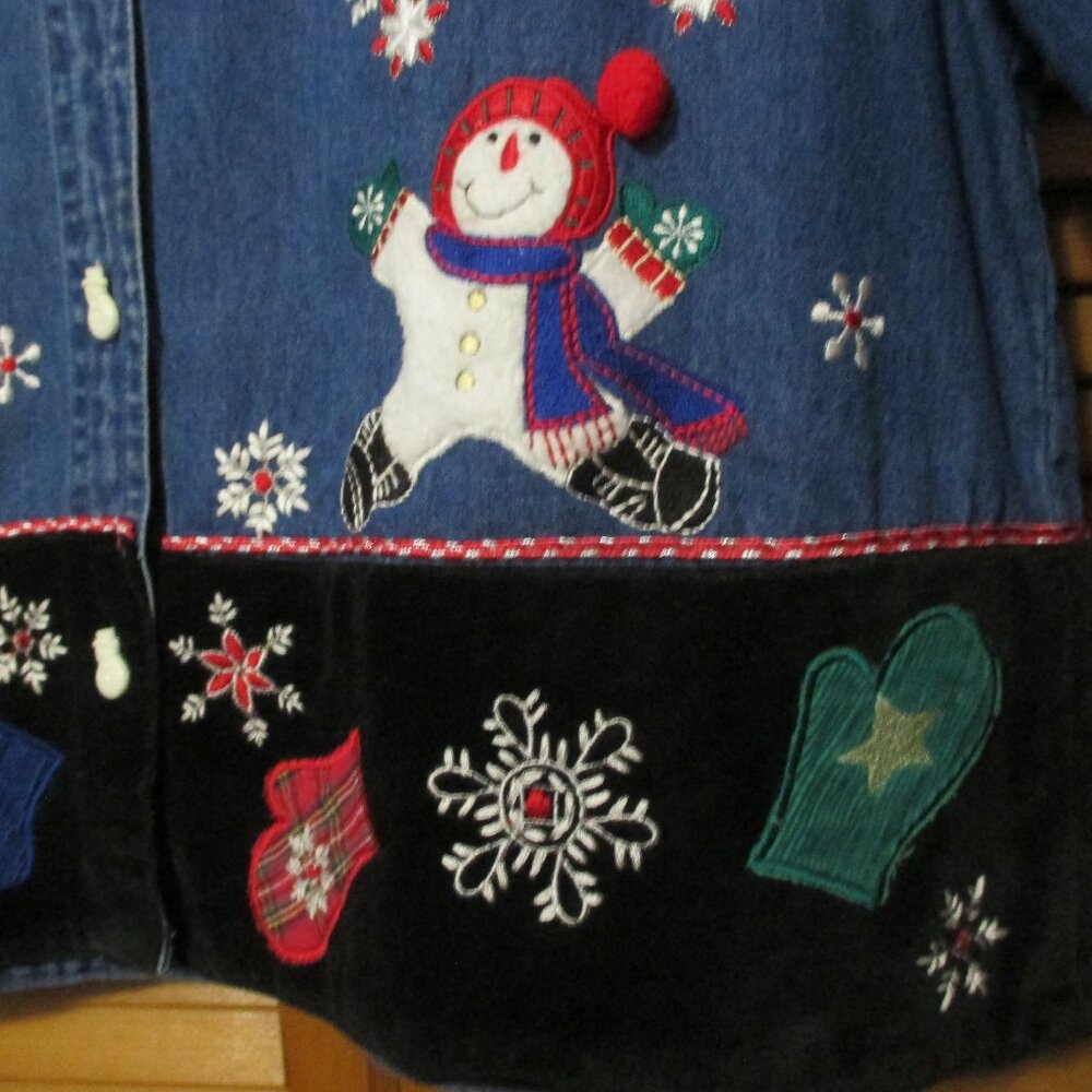 Tantrums Vintage top denim Christmas snowmen - Picture 8 of 11